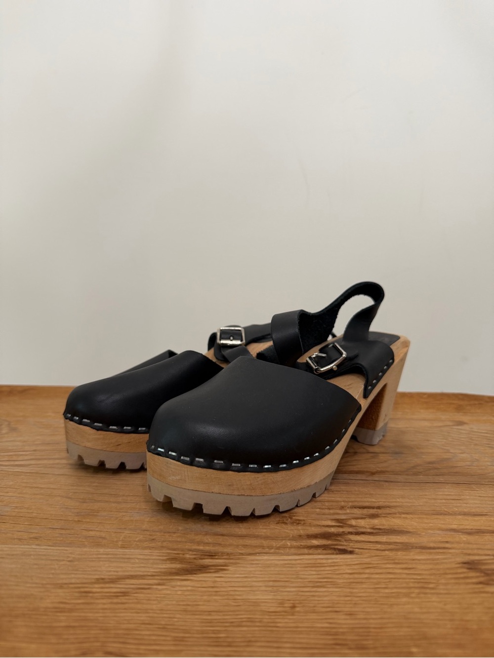 MIA Abba Swedish Wooden Clogs Leather Black Mary Jane Platform Women’s 39 US 8.5